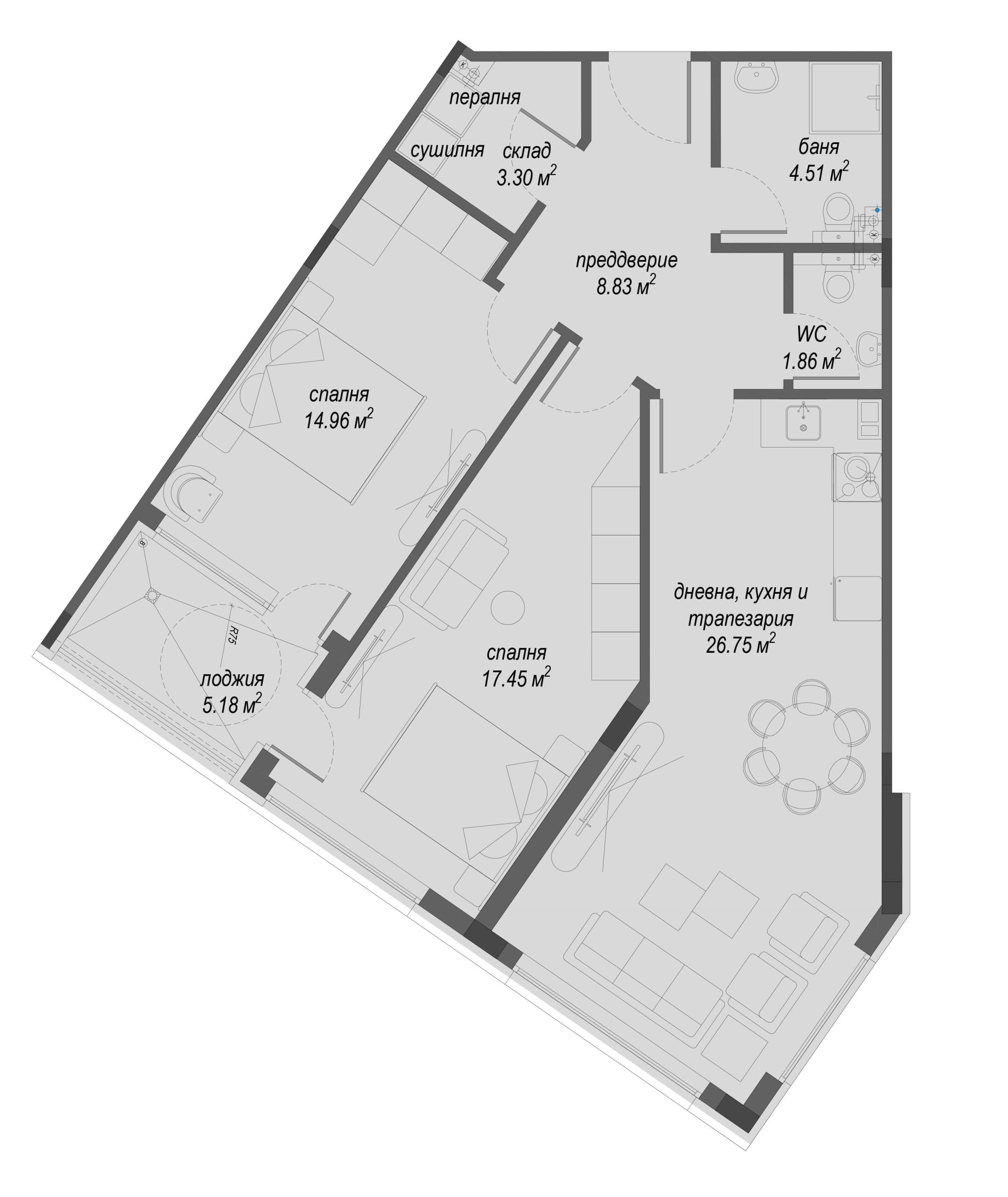 Тристаен апартамент, Малинова долина — Ап. 28 (116.56 кв.м) - снимка 2